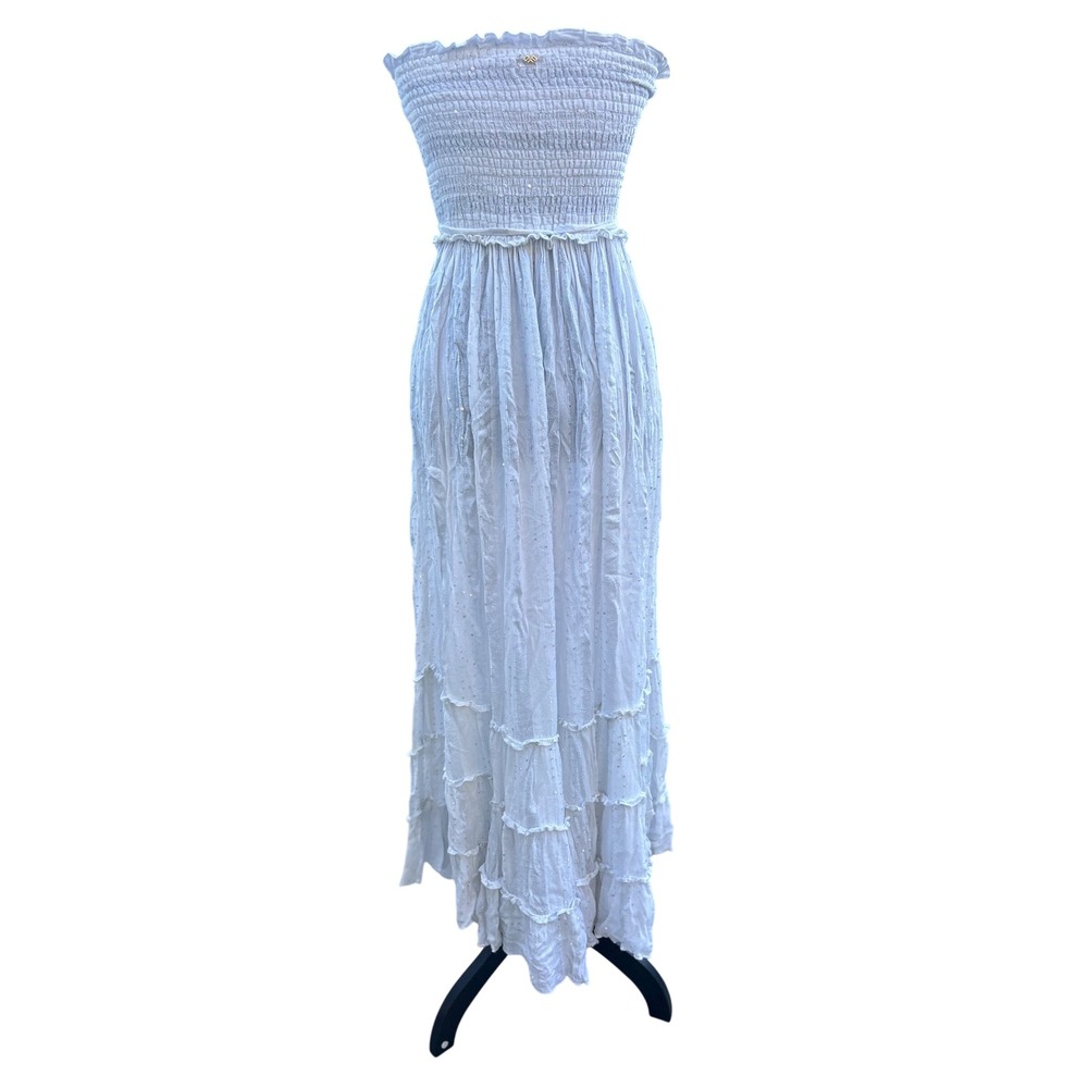 PilyQ White Sequin Smocked Strapless Maxi Dress Resort Boho XS/S - Picture 10 of 10